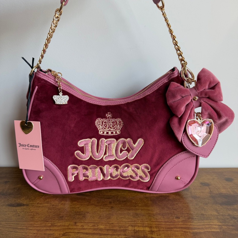 New Juicy Couture American Princess Shoulder Handbag Y2K Cranberry Pink Bow Cute